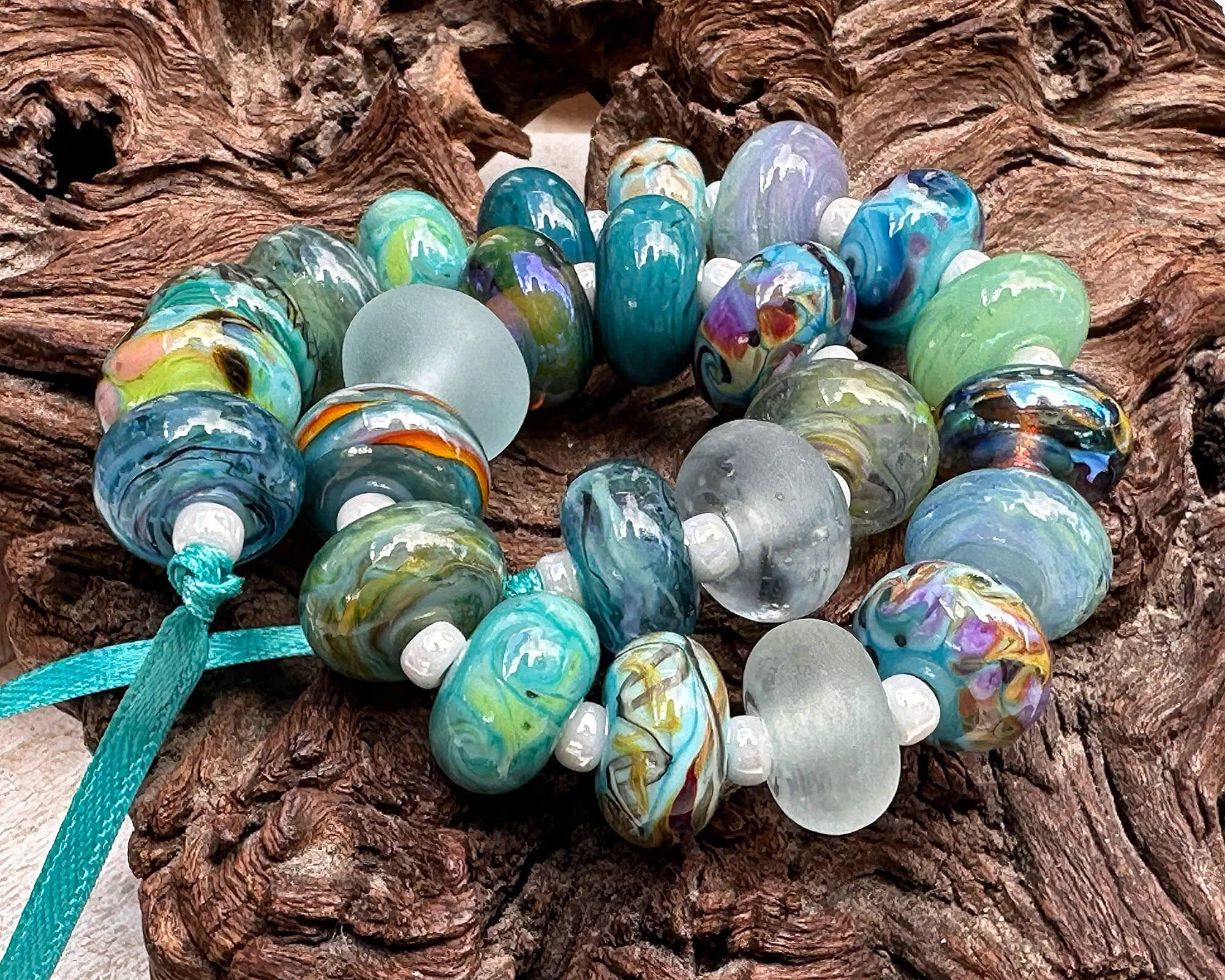 25 Teal Green Orphan Lampwork Beads Set SRA