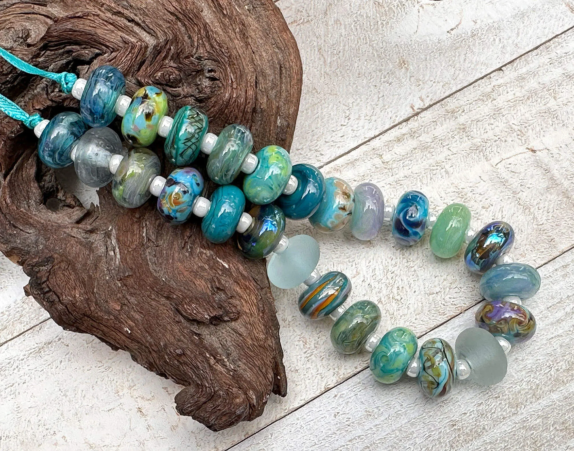 25 Teal Green Orphan Lampwork Beads Set SRA