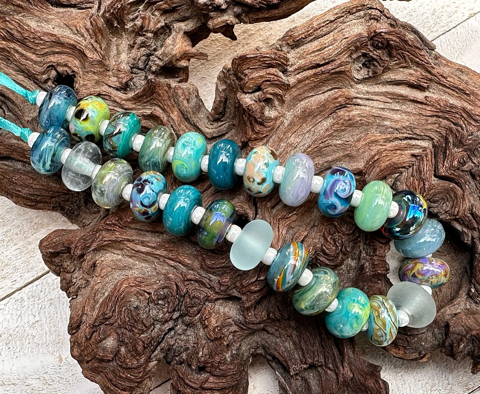 25 Teal Green Orphan Lampwork Beads Set SRA