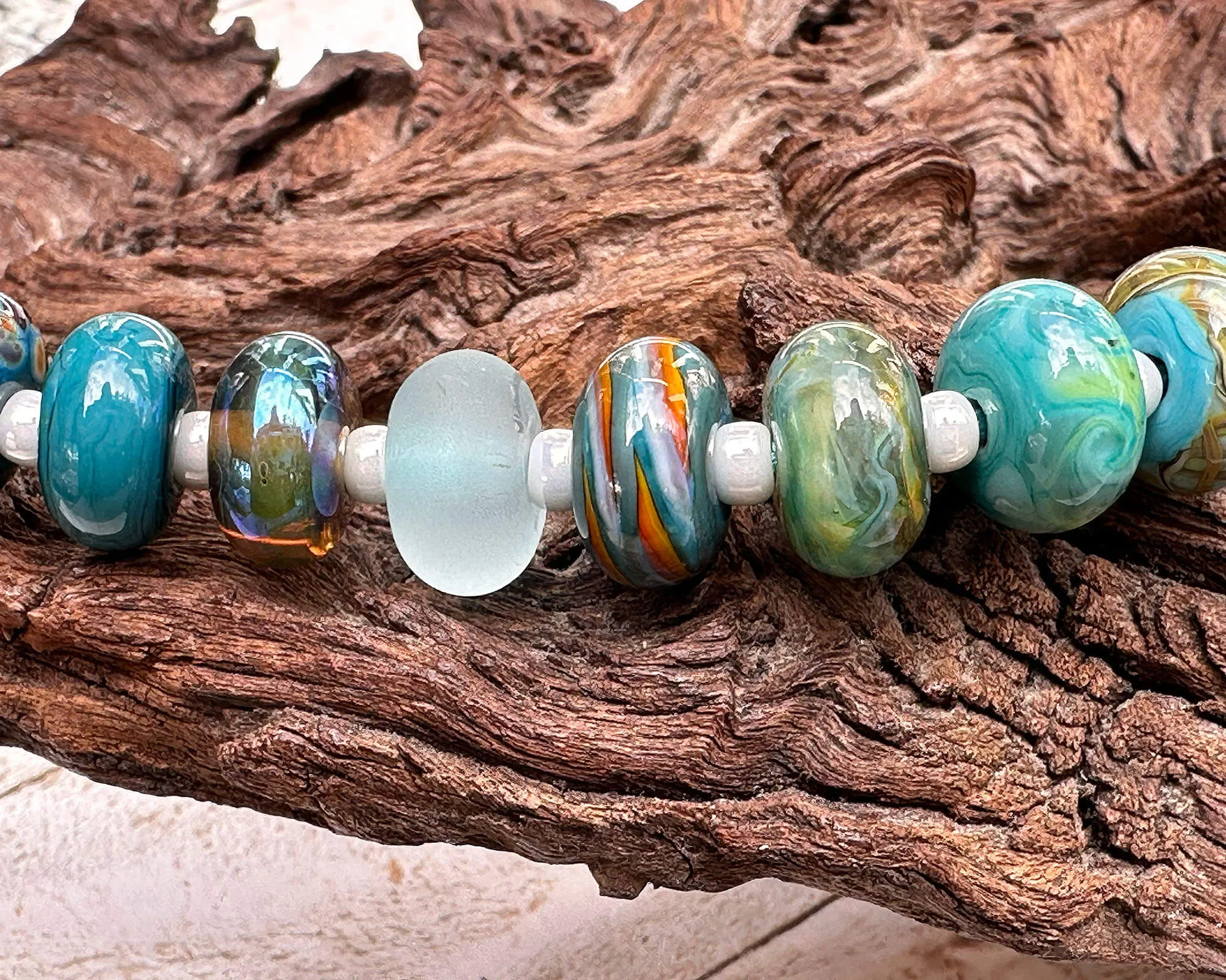 25 Teal Green Orphan Lampwork Beads Set SRA