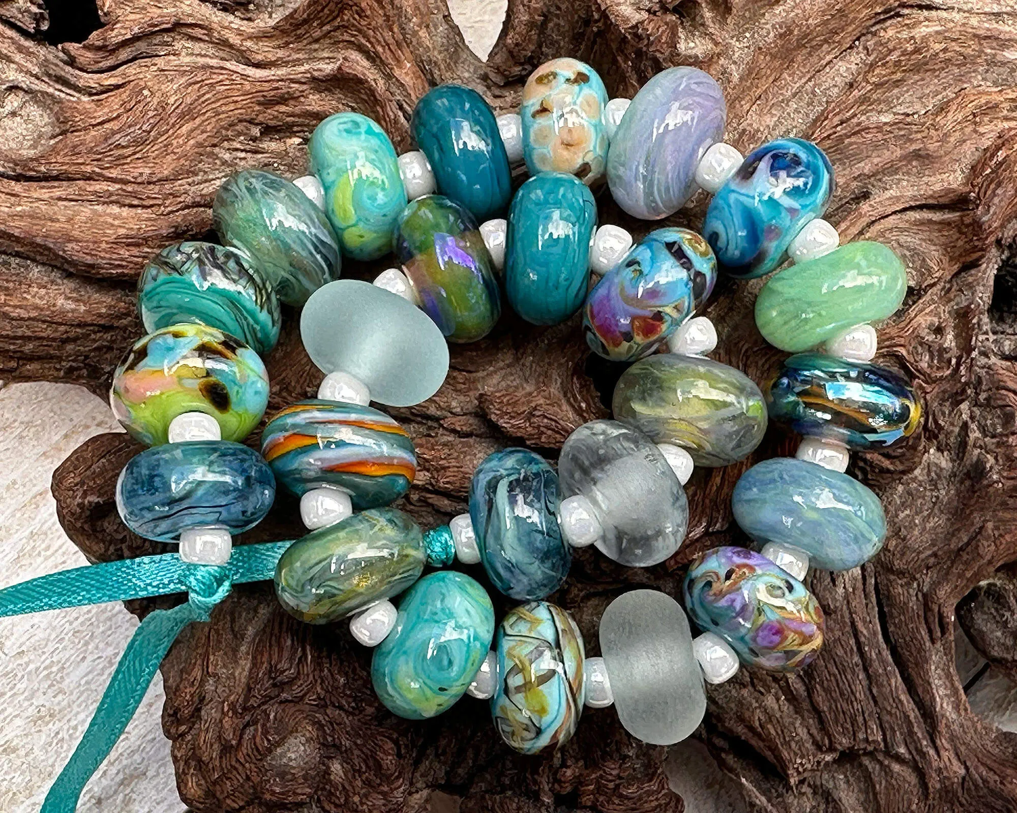 25 Teal Green Orphan Lampwork Beads Set SRA