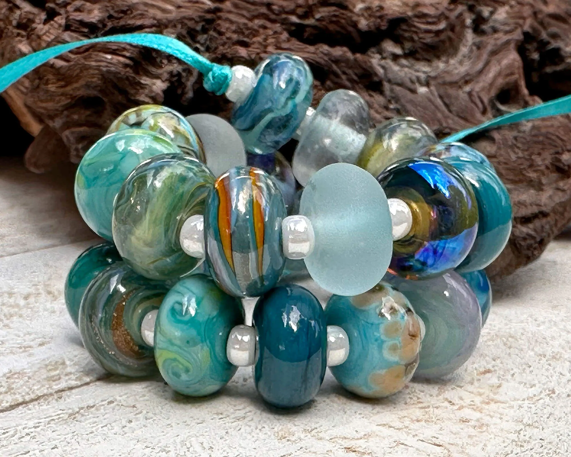 25 Teal Green Orphan Lampwork Beads Set SRA