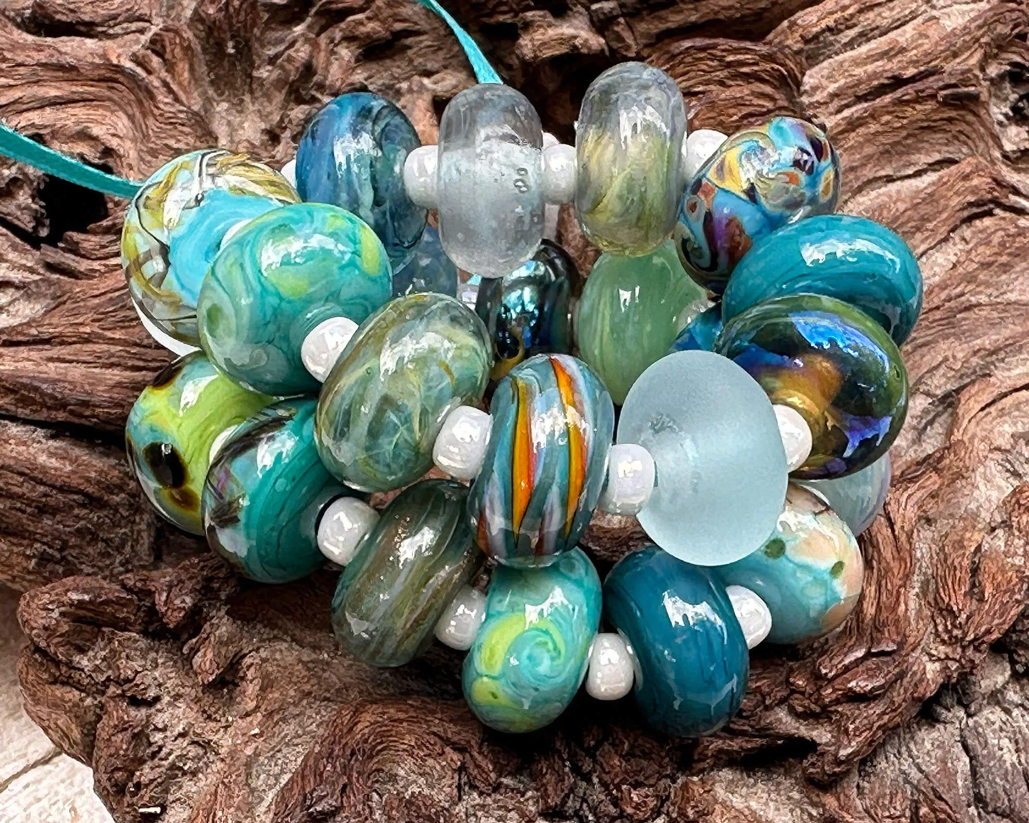 25 Teal Green Orphan Lampwork Beads Set SRA