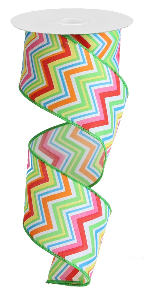 2.5" Multicolor Satin Chevron Ribbon (10 Yards)