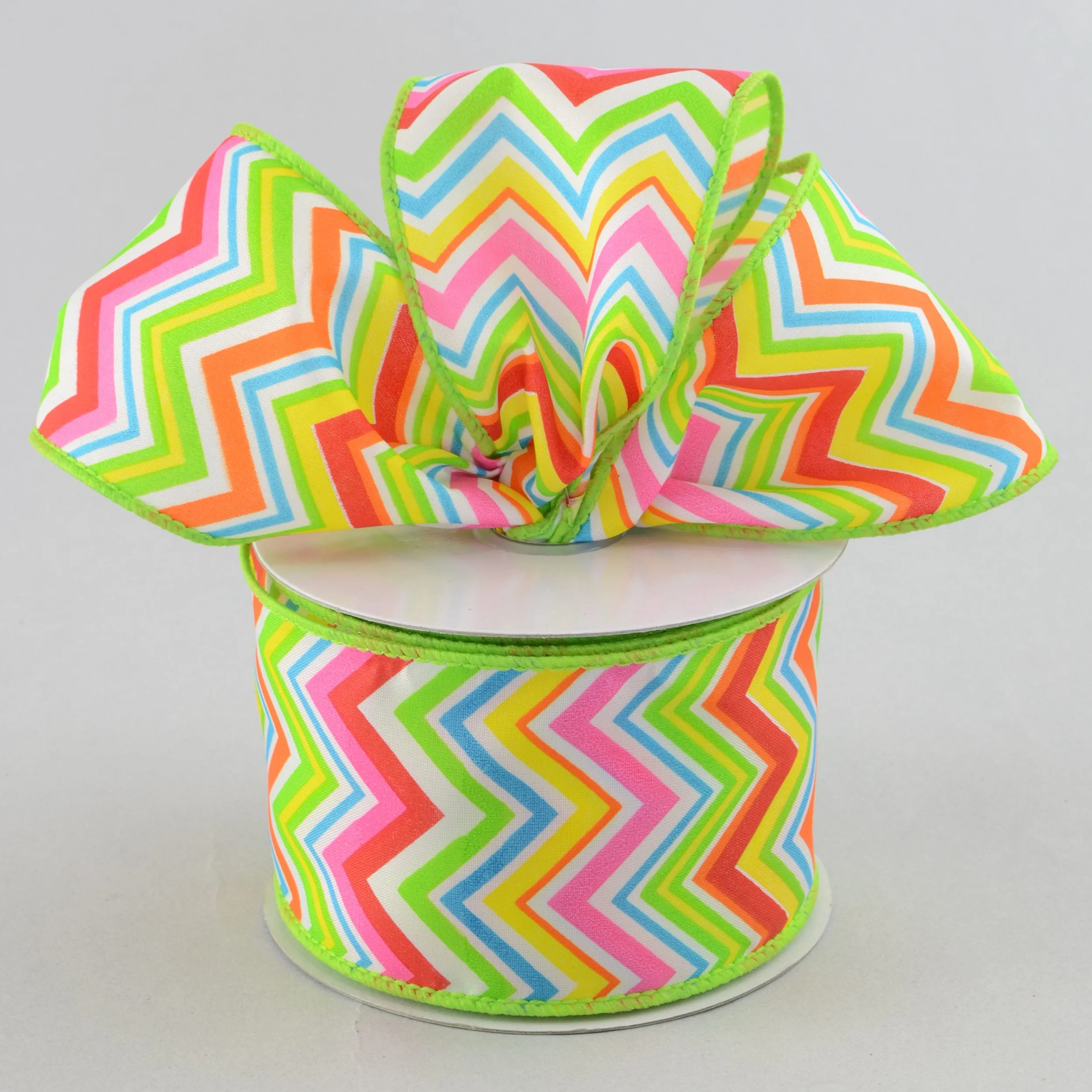 2.5" Multicolor Satin Chevron Ribbon (10 Yards)