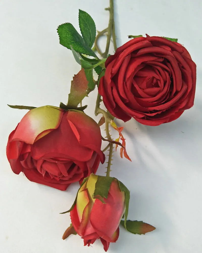 7Pcs Wholesale Three Heads Royal Rose Artificial Flower Wedding Decoration