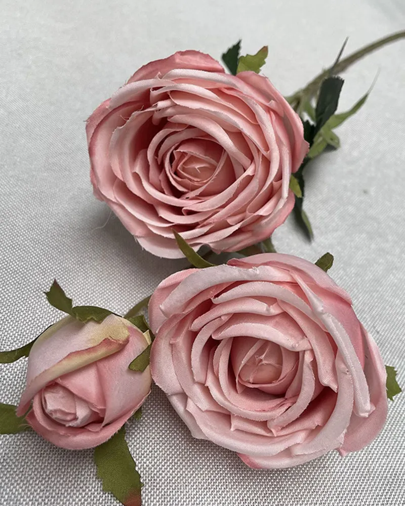 7Pcs Wholesale Three Heads Royal Rose Artificial Flower Wedding Decoration