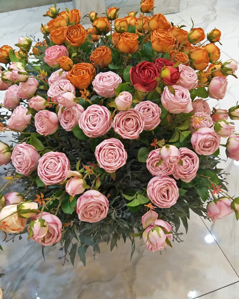 7Pcs Wholesale Three Heads Royal Rose Artificial Flower Wedding Decoration