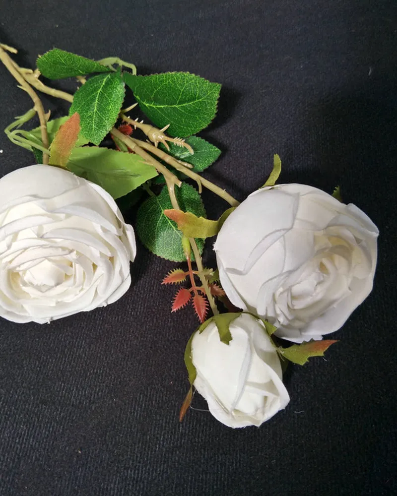 7Pcs Wholesale Three Heads Royal Rose Artificial Flower Wedding Decoration