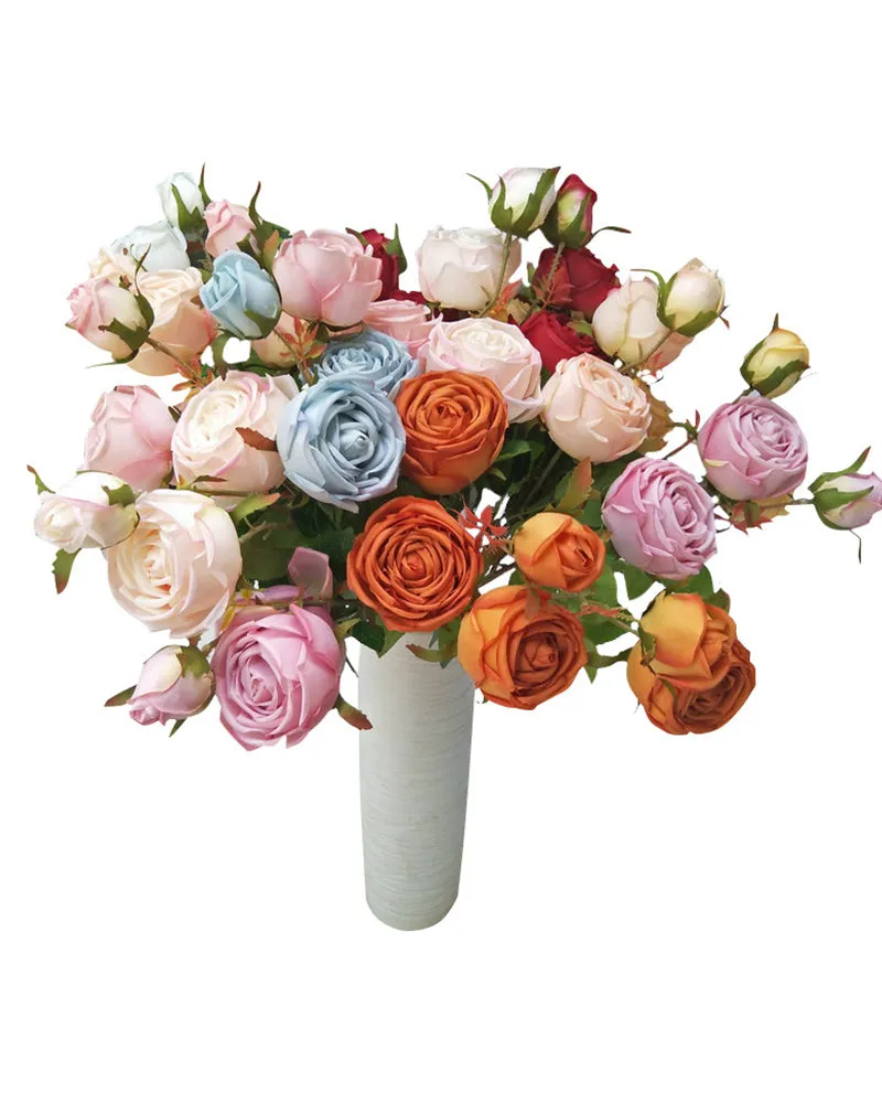 7Pcs Wholesale Three Heads Royal Rose Artificial Flower Wedding Decoration