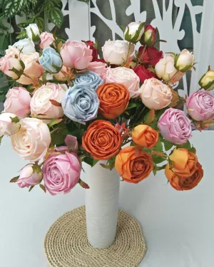 7Pcs Wholesale Three Heads Royal Rose Artificial Flower Wedding Decoration