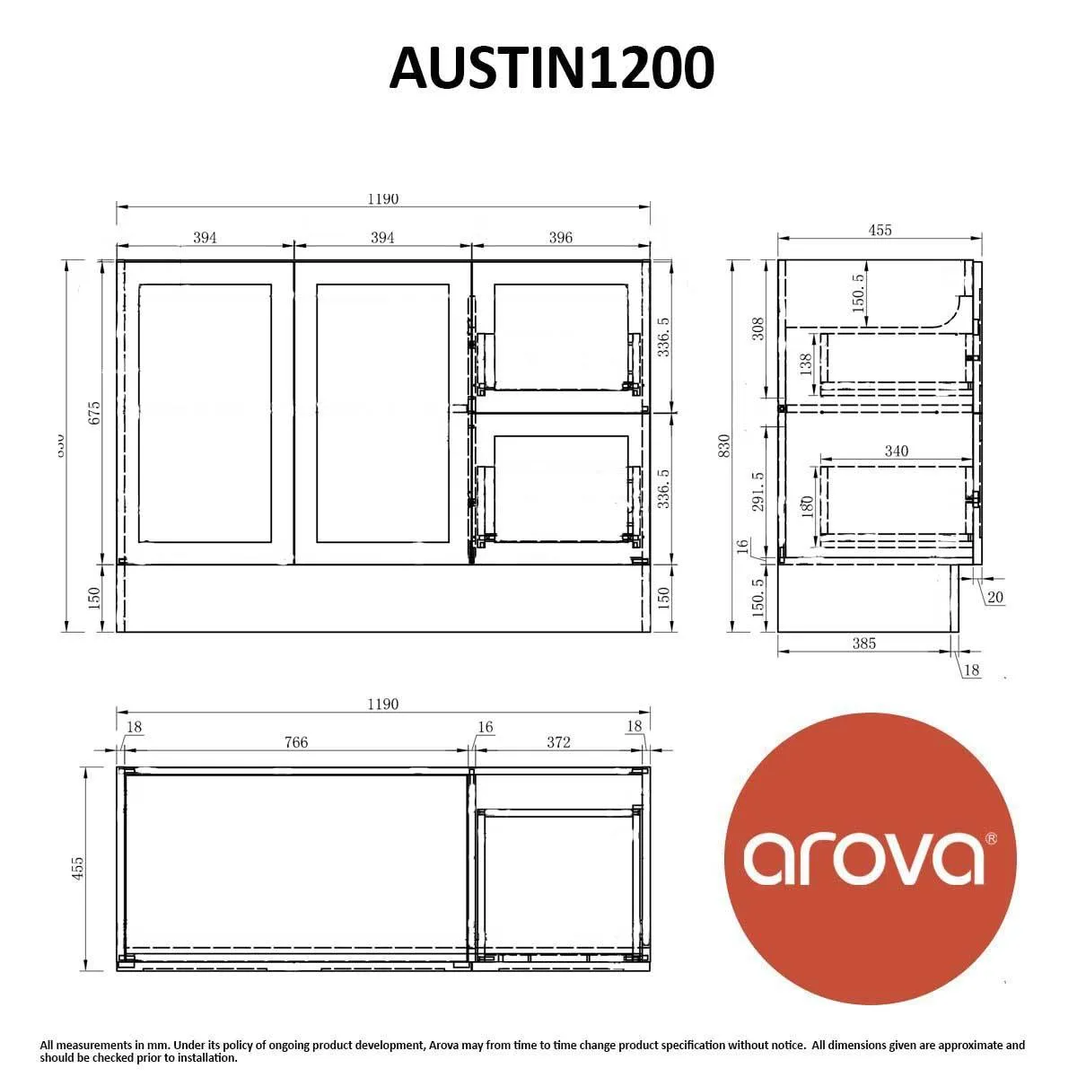 AUSTIN 1200mm Floor Standing Bathroom Vanity Left Hand Side