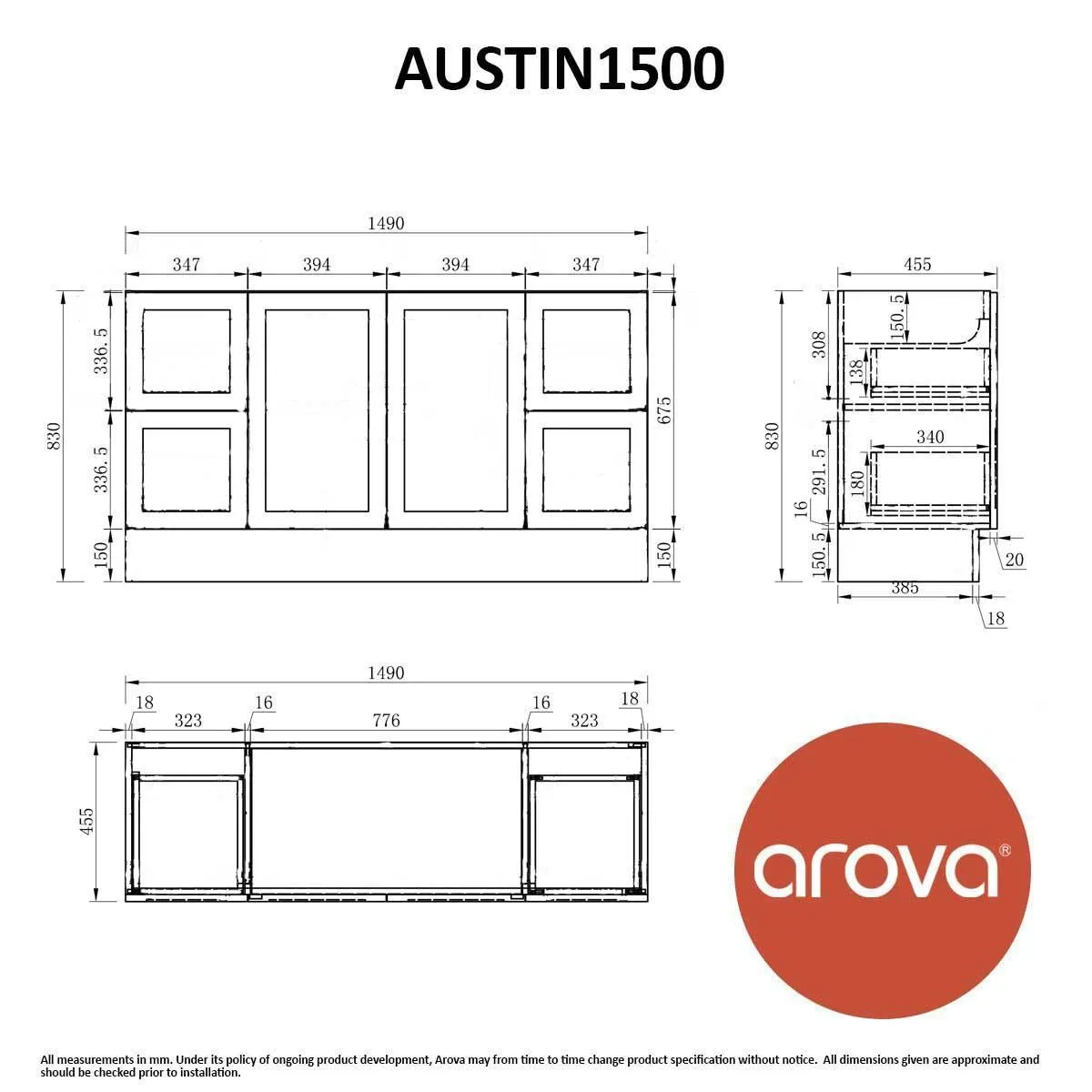 AUSTIN 1500mm Floor Standing Bathroom Vanity