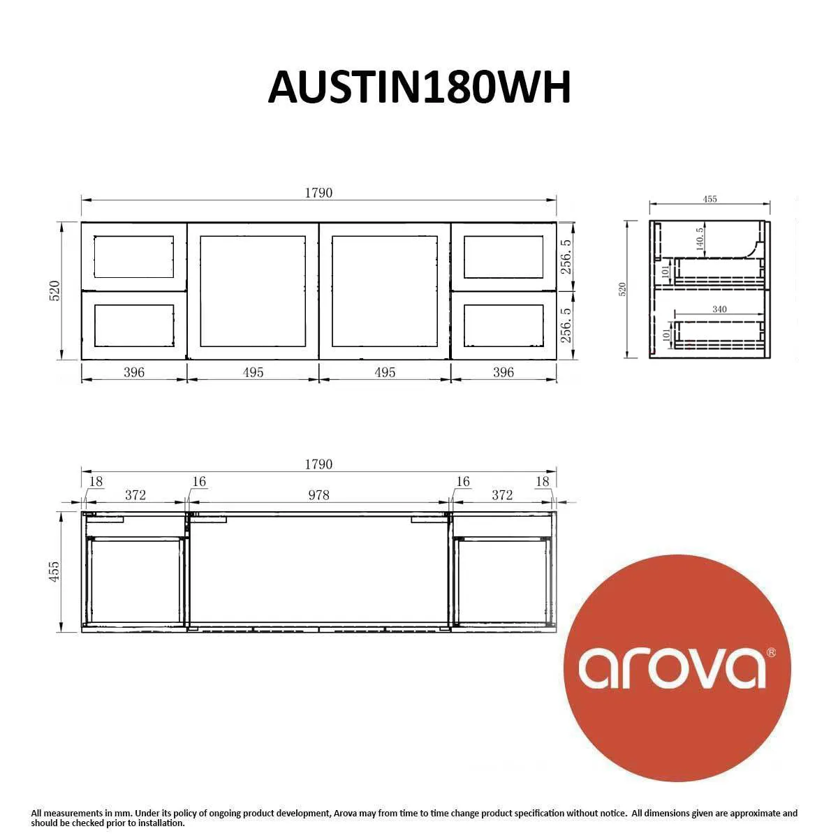 AUSTIN 1800mm Wall Hung Bathroom Vanity