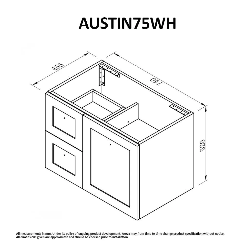 AUSTIN 750mm Wall Hung Bathroom Vanity Left Hand Side