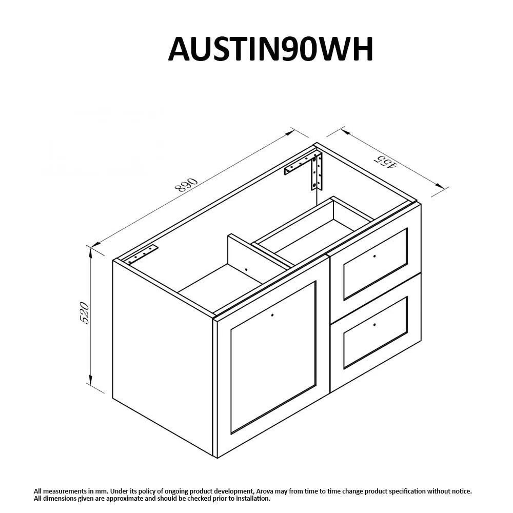AUSTIN 900mm Wall Hung Bathroom Vanity Right Hand Side