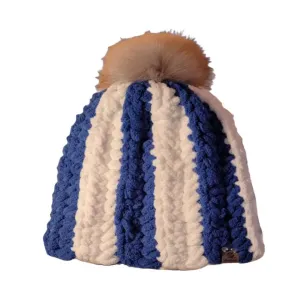 Beanie in Blue and White Striped Chenille Style