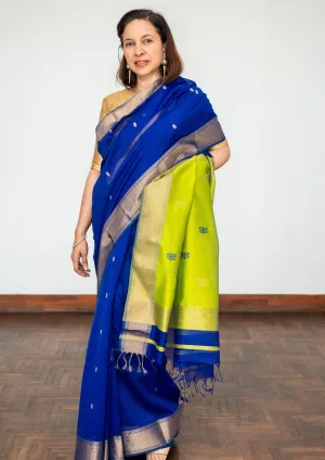 Blue and Green Maheswari Lotus Saree