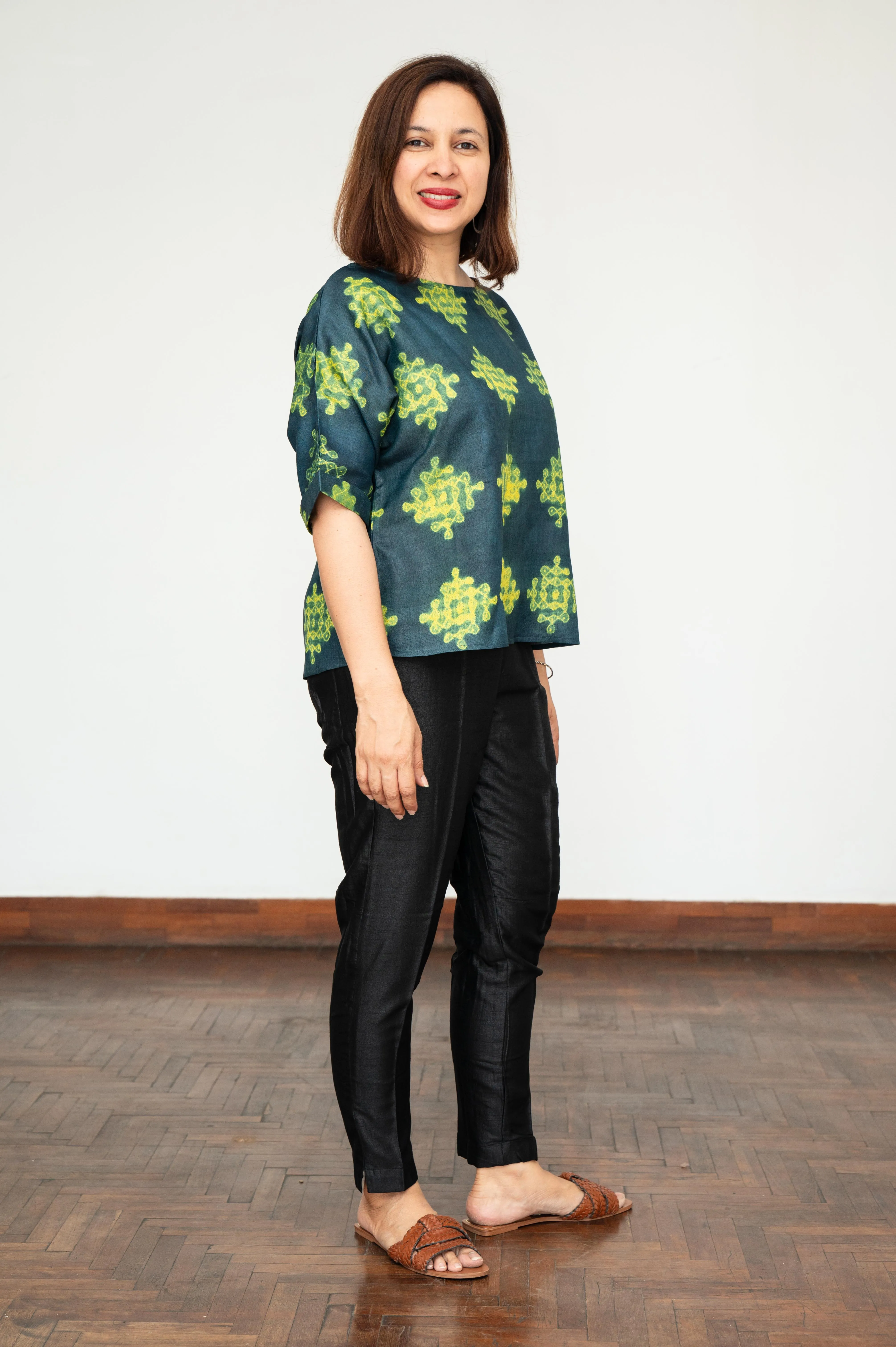 Blue and Green Mura Shibori Blouse