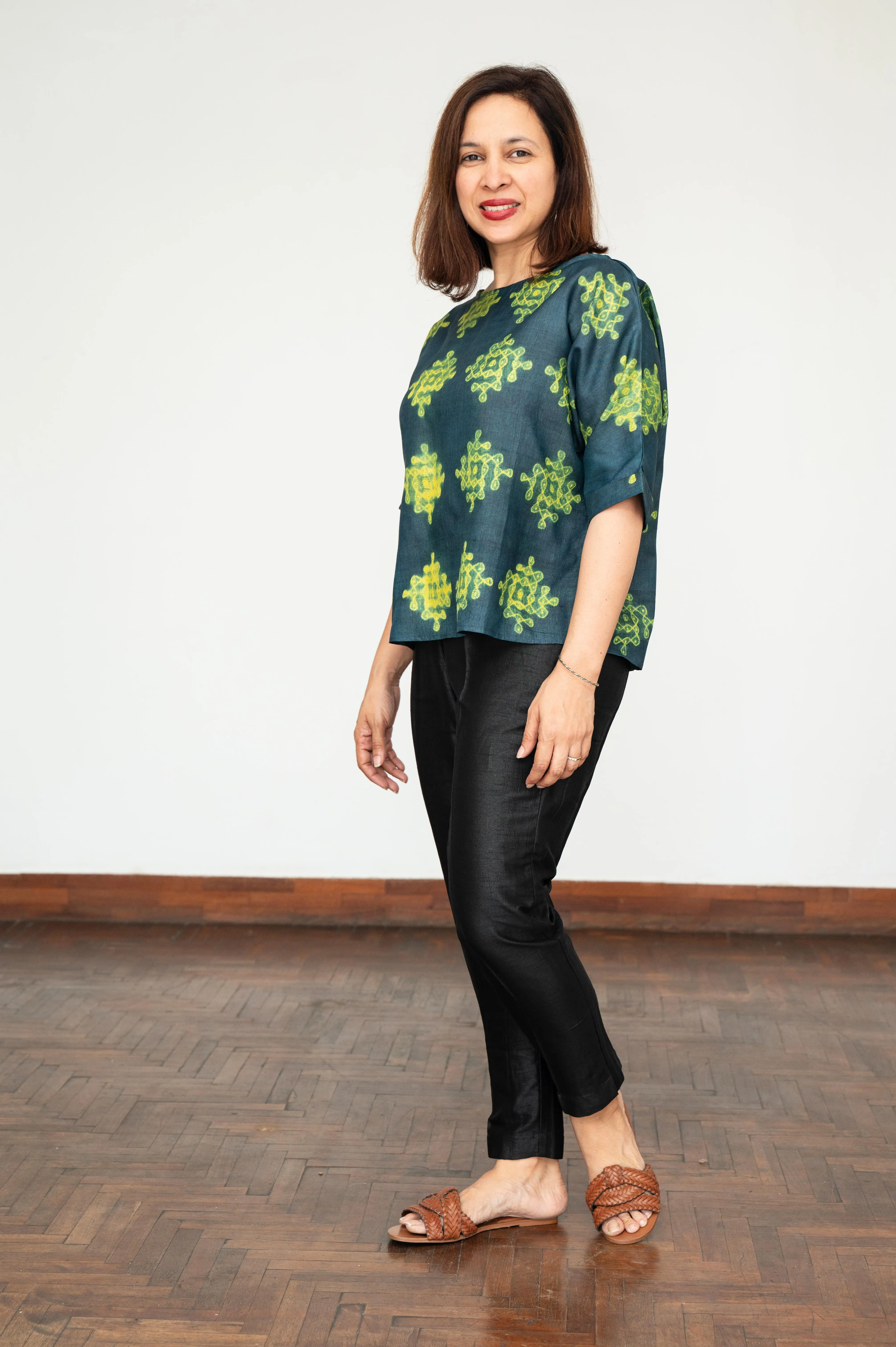 Blue and Green Mura Shibori Blouse