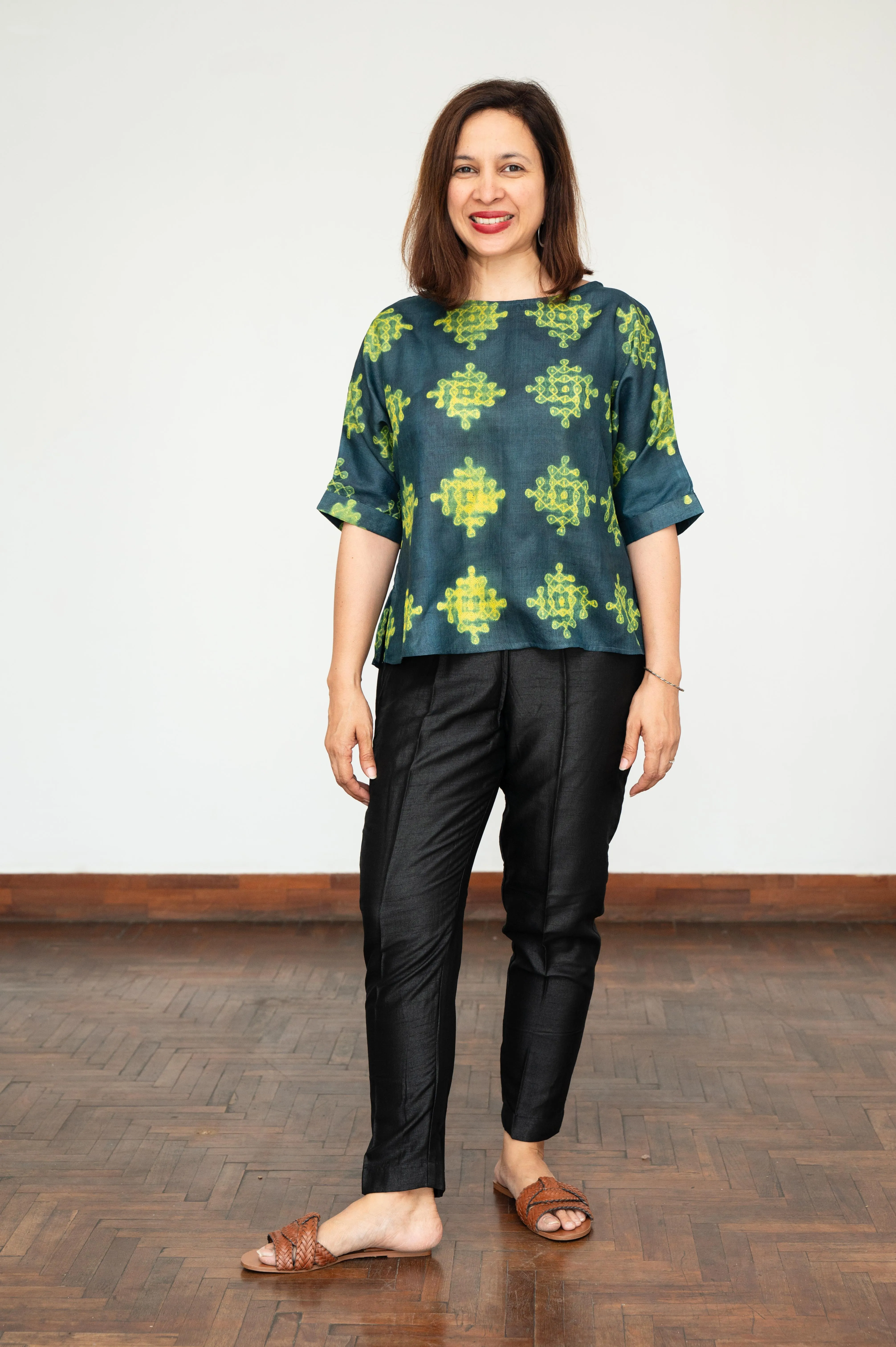 Blue and Green Mura Shibori Blouse