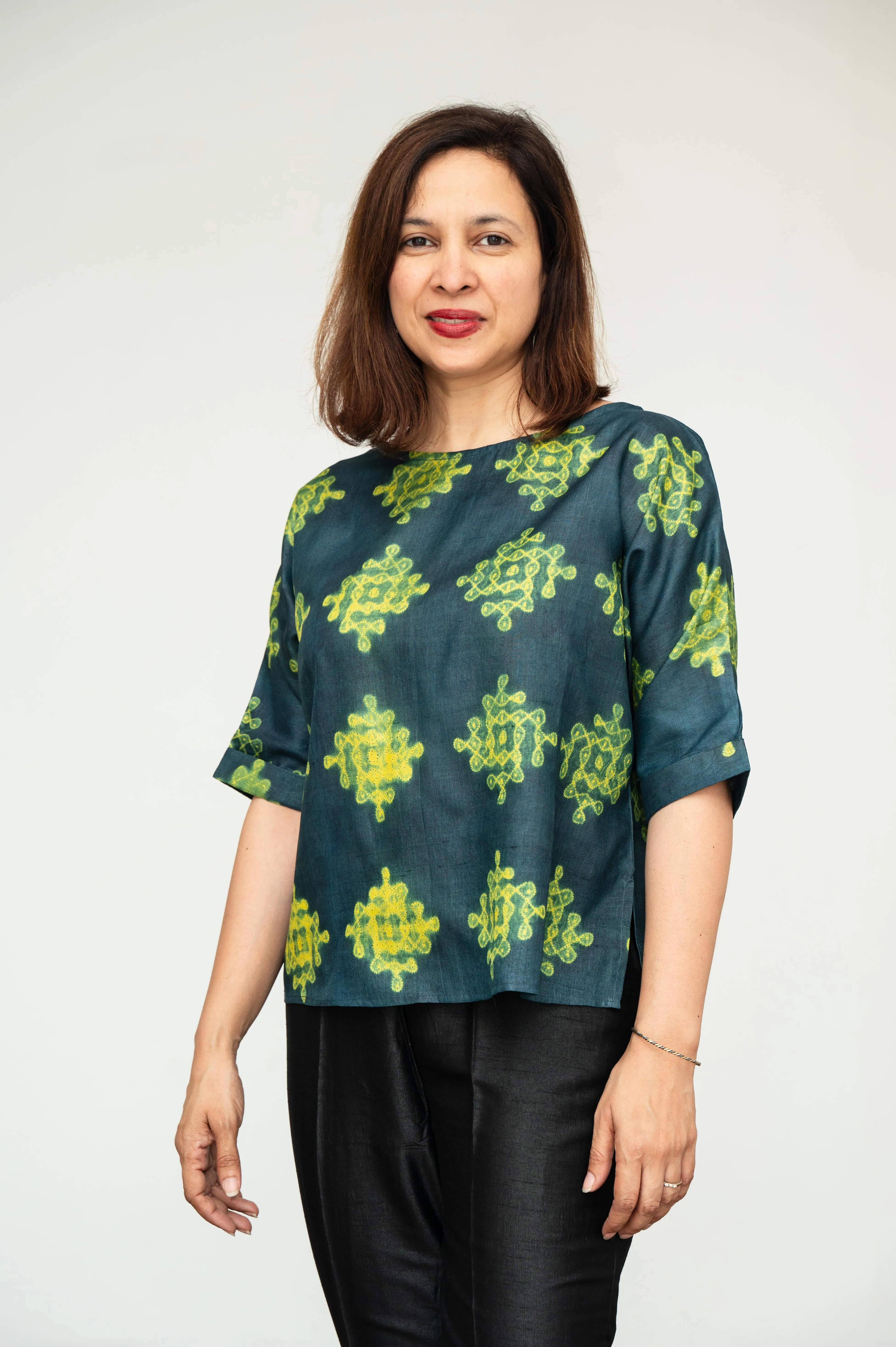 Blue and Green Mura Shibori Blouse