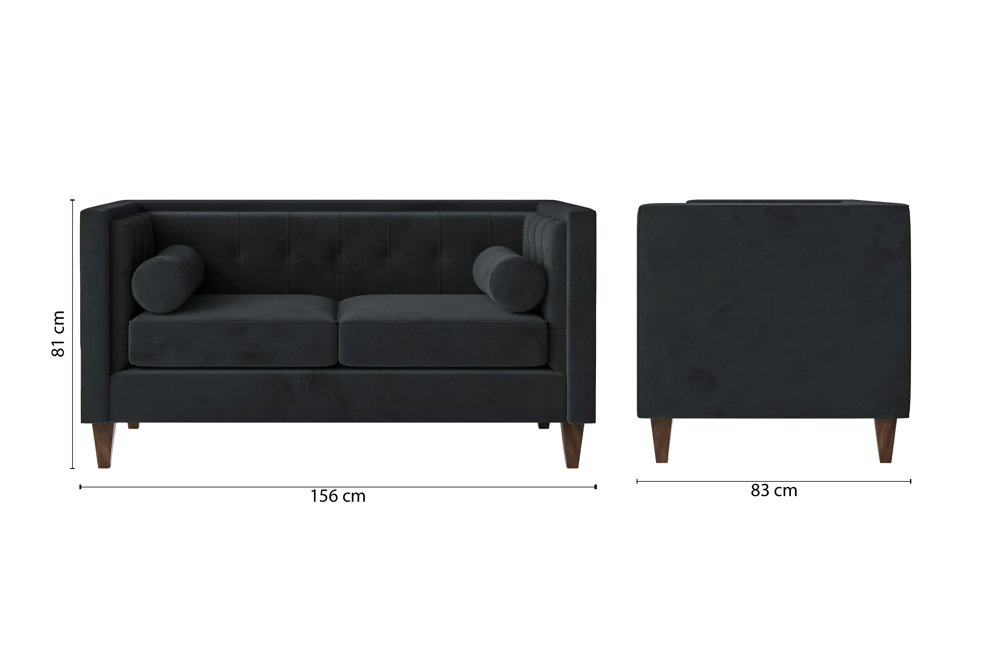 Brescia 2 Seater Sofa Dark Grey Velvet