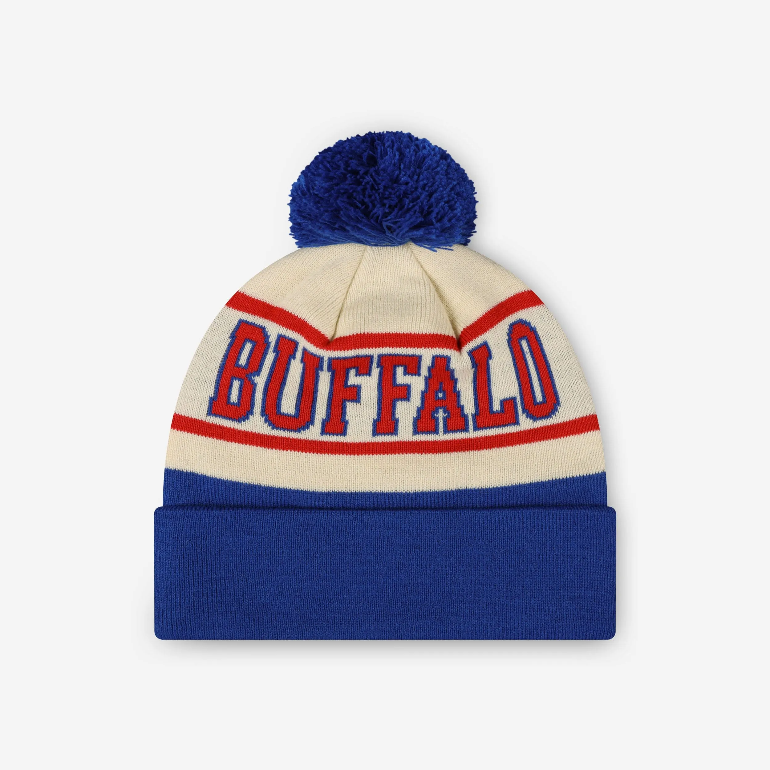 Buffalo Bills Heritage Stripe Retro Logo Pom Beanie