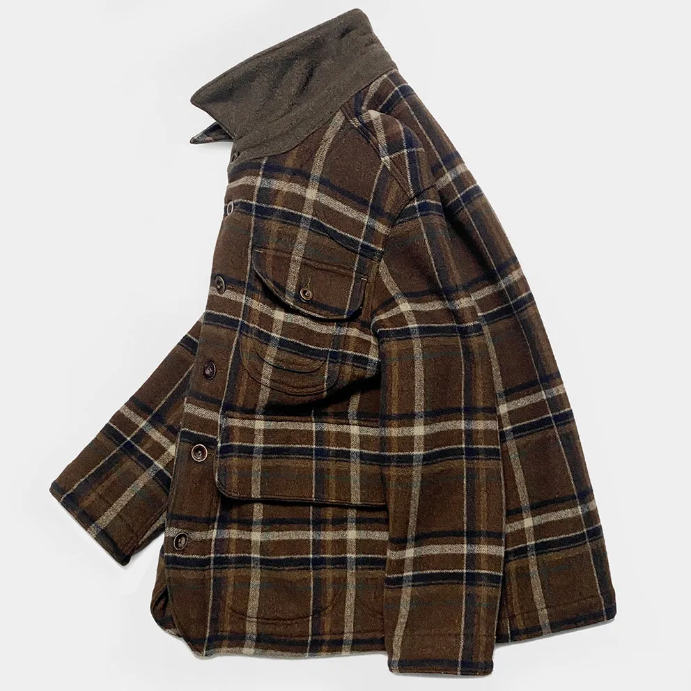 BZEN M.3011 MUSCOVY-BC REGULAR FIT 6 POCKET WOOL BLEND CHECK MELTON HUNTER'S JACKET-900GSM-E0 BROWN CHECK