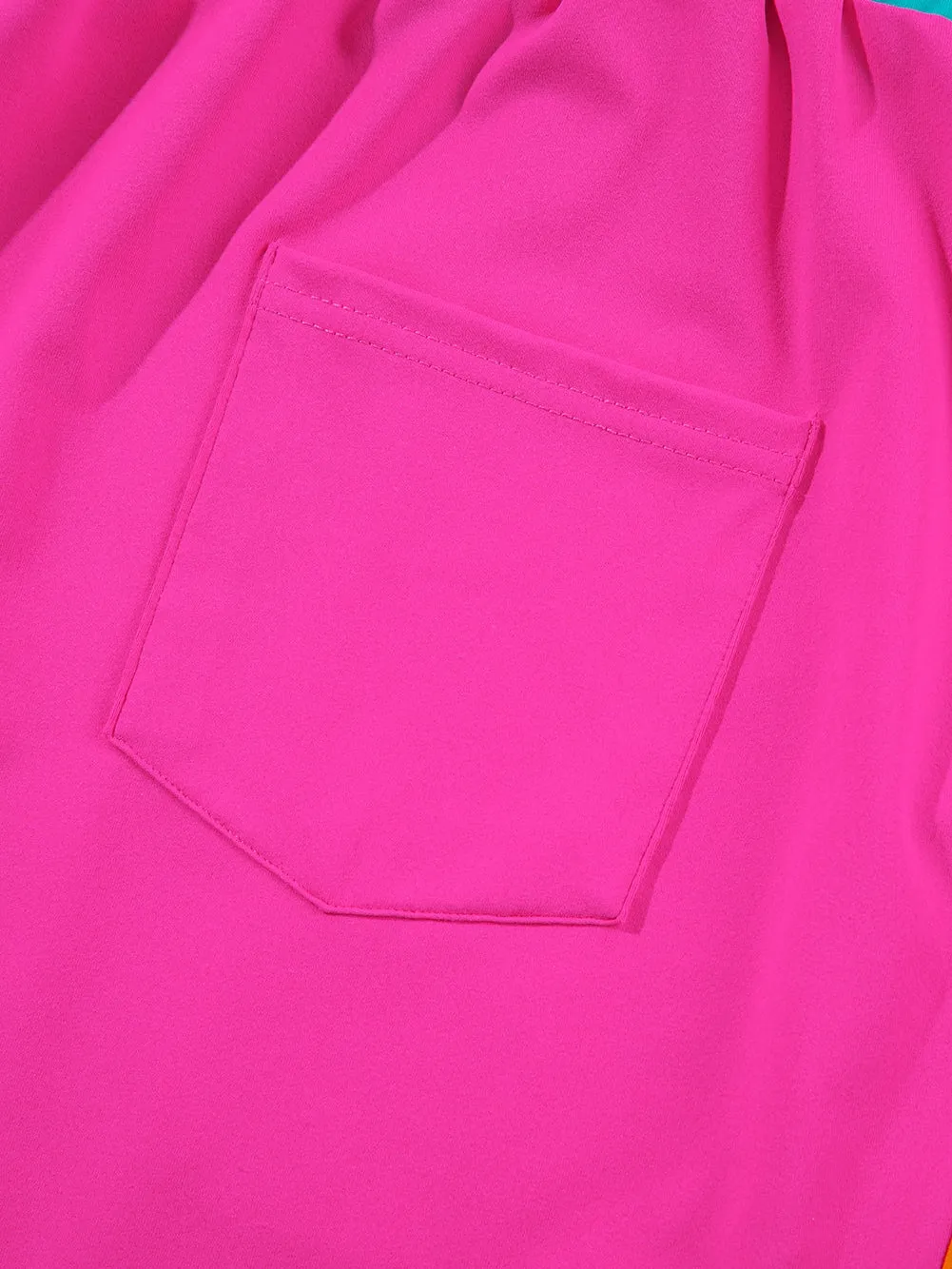 Cap Sleeve Top and Shorts Set in Pink, Teal, and Orange