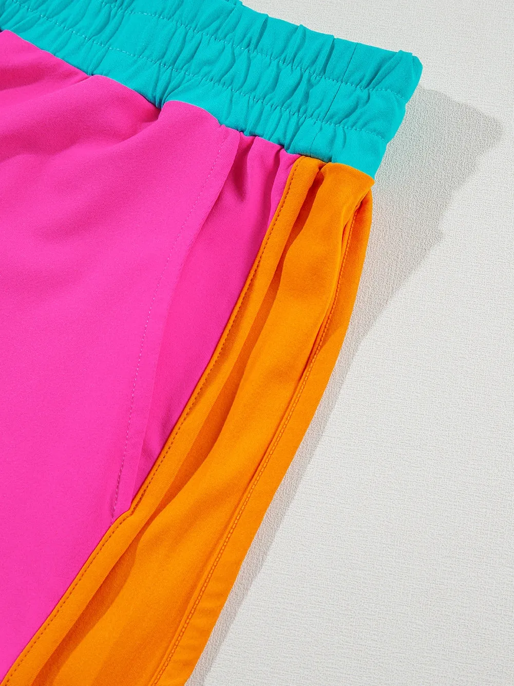 Cap Sleeve Top and Shorts Set in Pink, Teal, and Orange
