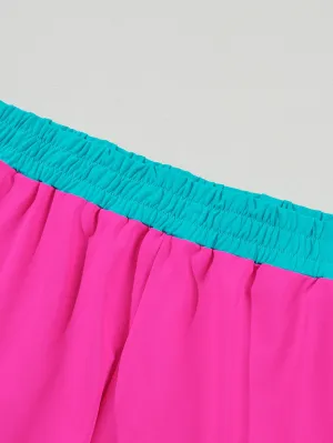 Cap Sleeve Top and Shorts Set in Pink, Teal, and Orange