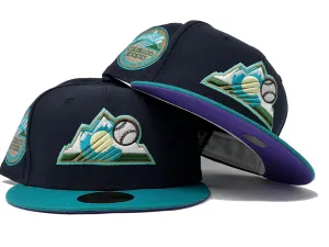 COLORADO ROCKIES 10TH ANNIVERSARY NAVY AQUA PURPLE BRIM NEW ERA FITTED HAT