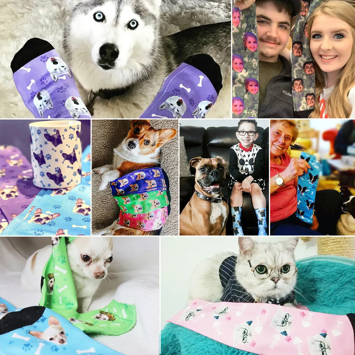 Custom Bone Pattern Dog's Photo Socks For Men And Women