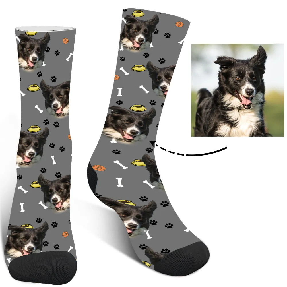 Custom Bone Pattern Dog's Photo Socks For Men And Women