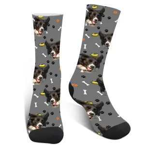 Custom Bone Pattern Dog's Photo Socks For Men And Women