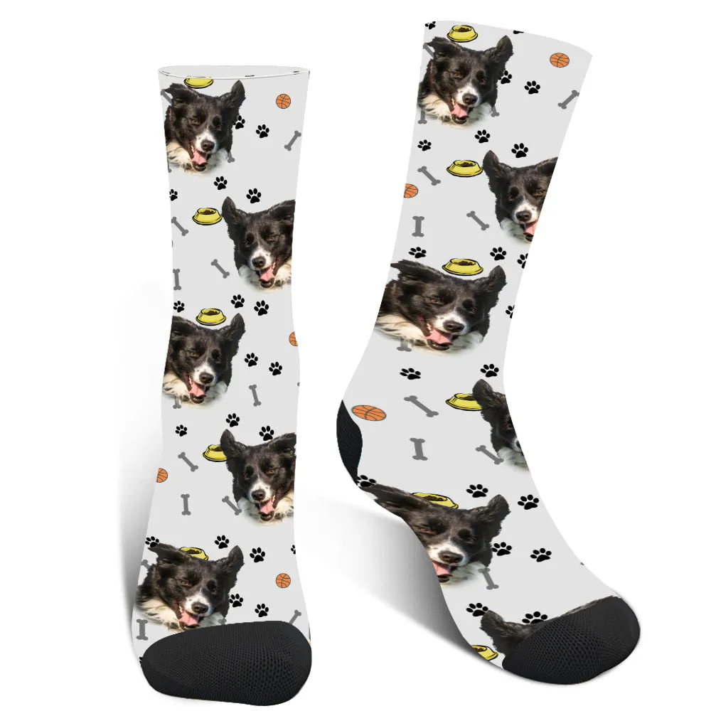 Custom Bone Pattern Dog's Photo Socks For Men And Women