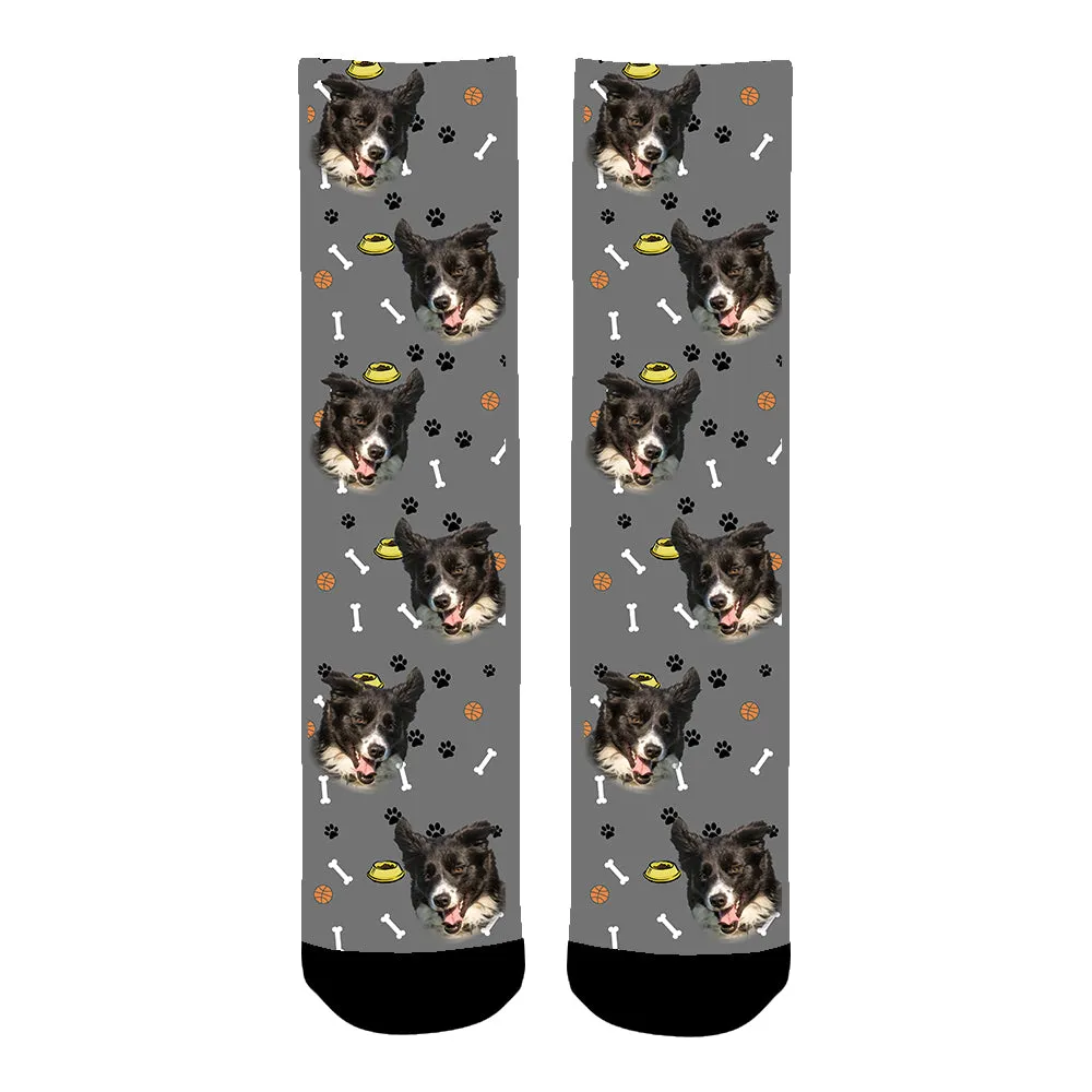Custom Bone Pattern Dog's Photo Socks For Men And Women