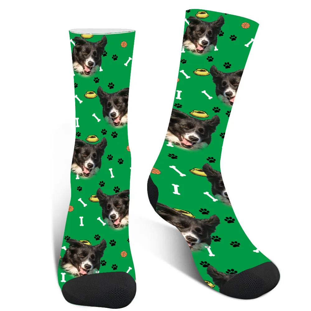 Custom Bone Pattern Dog's Photo Socks For Men And Women
