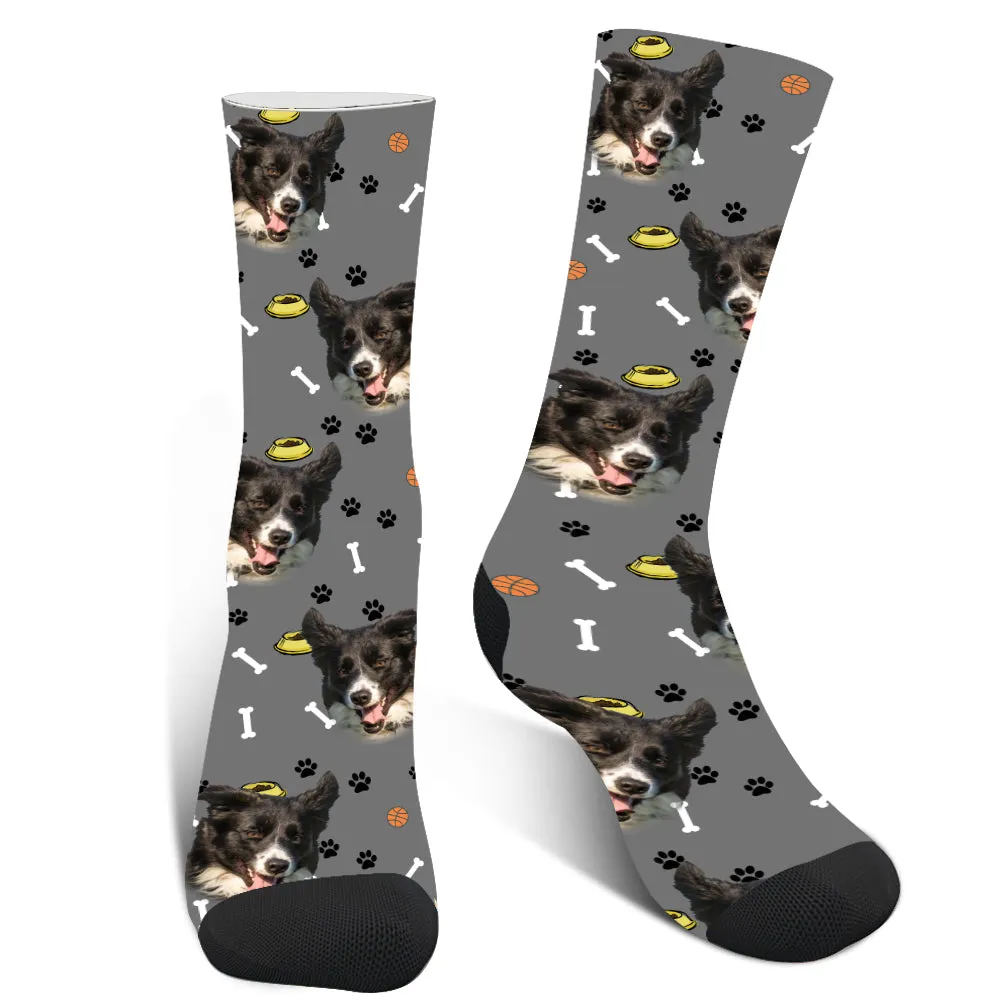 Custom Bone Pattern Dog's Photo Socks For Men And Women