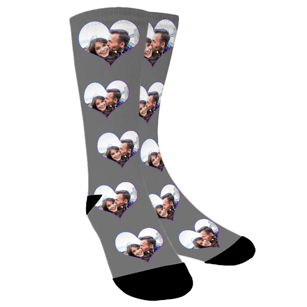 Custom Face Photo In Heart Colorful Socks