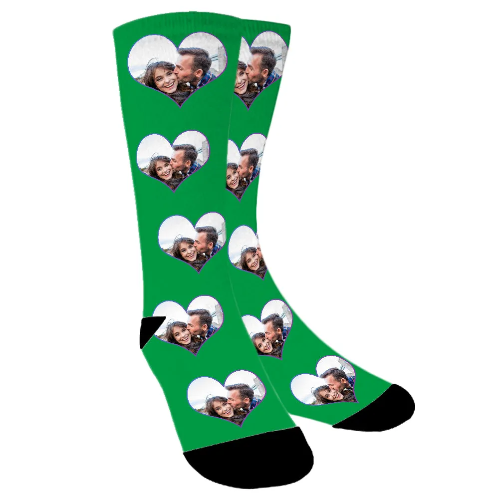 Custom Face Photo In Heart Colorful Socks