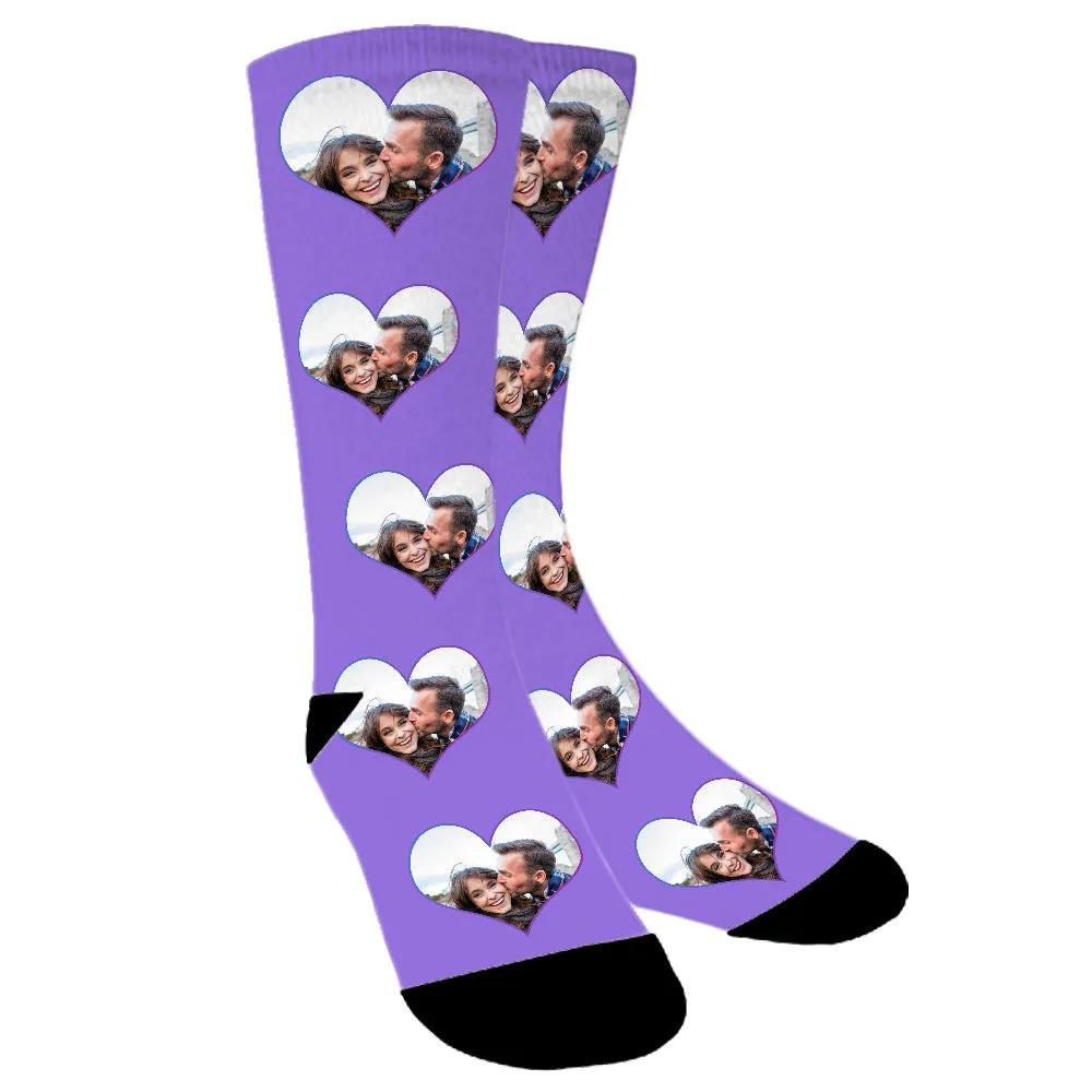 Custom Face Photo In Heart Colorful Socks