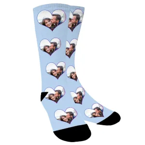 Custom Face Photo In Heart Colorful Socks