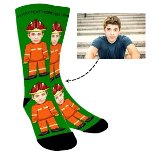 Custom Fireman Photo Socks for Men Women Unisex
