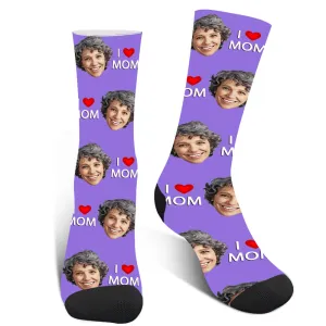 Custom Photo "I Love Mom" Face Socks
