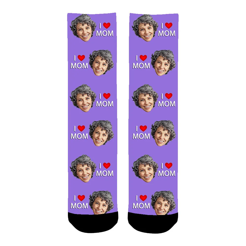 Custom Photo "I Love Mom" Face Socks