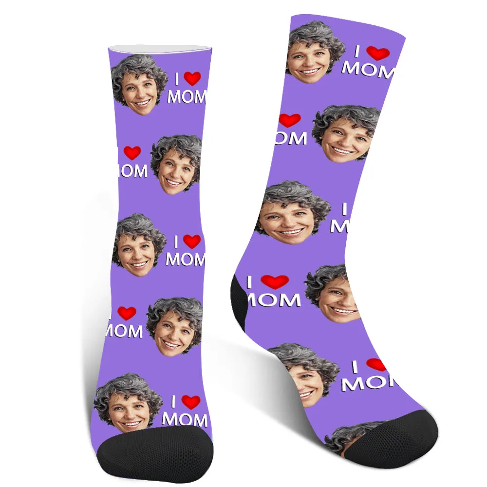 Custom Photo "I Love Mom" Face Socks