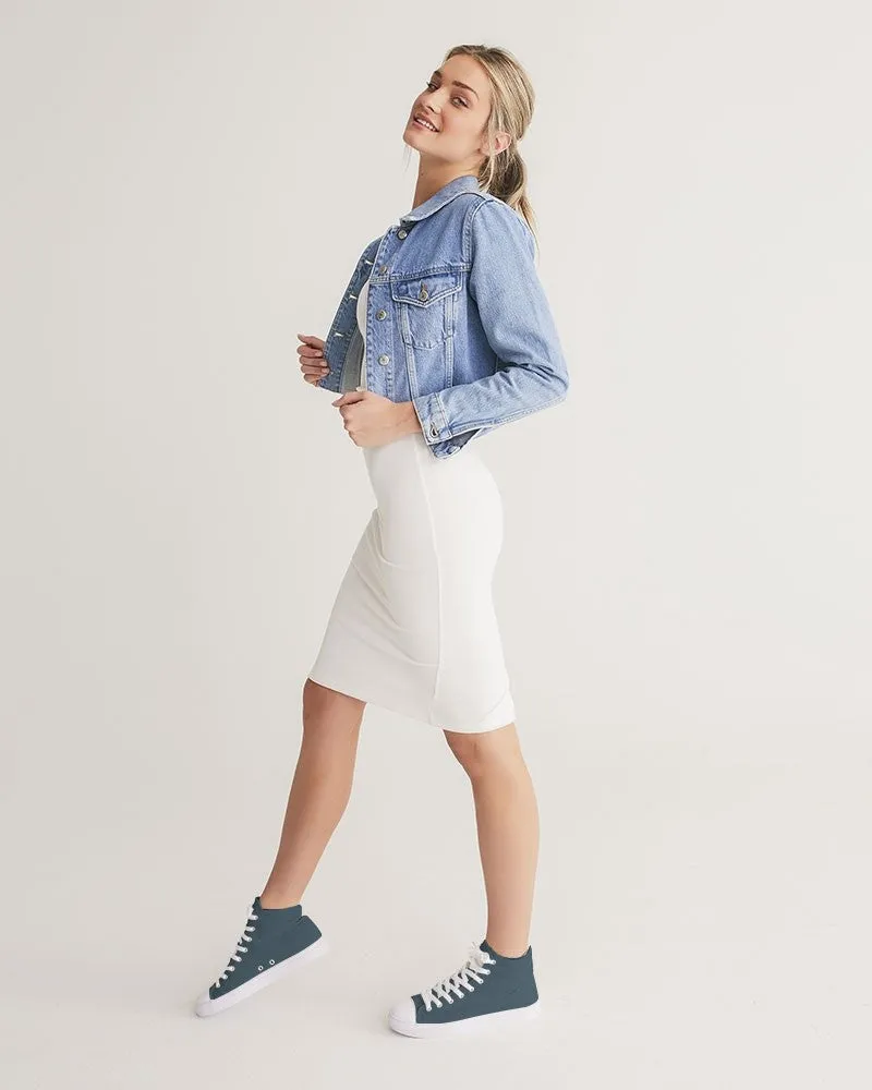Dark Cyan Women's High-top Canvas Sneakers | Women's | Dark Pale Pastel Cyan | C30M0Y0K80