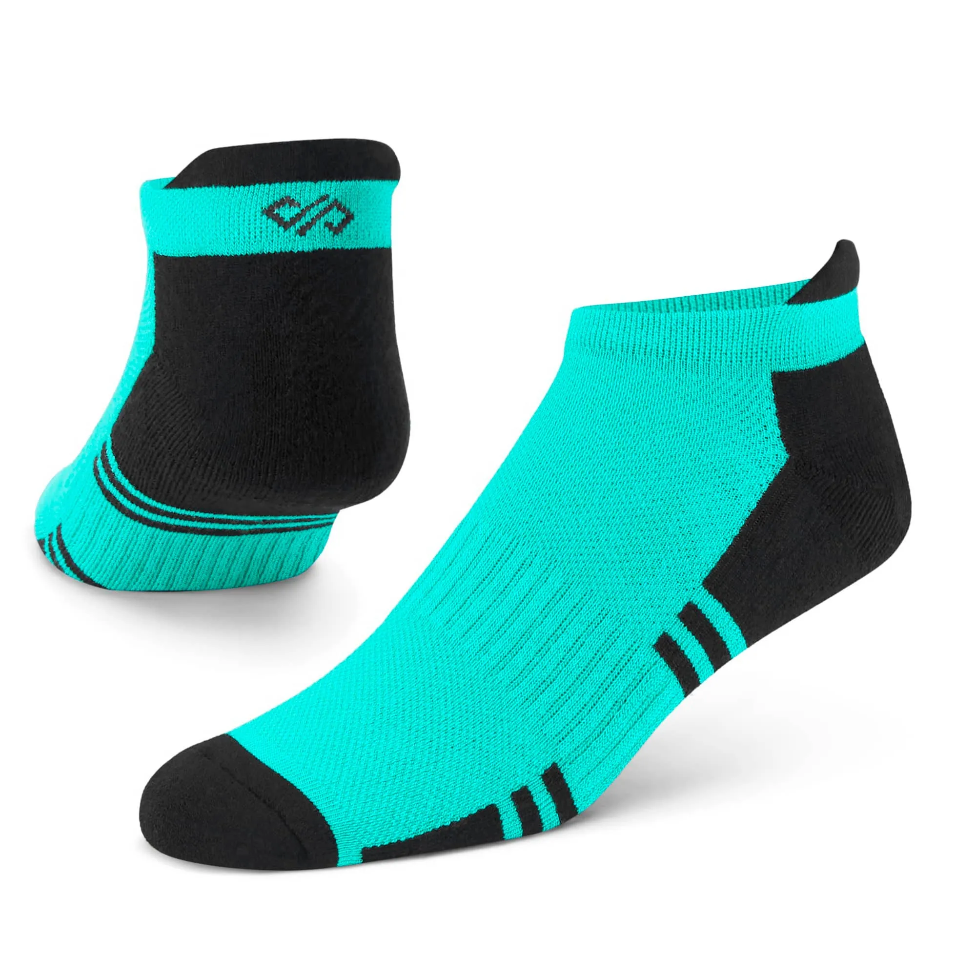 Dual Solid Turquoise/Black Bamboo Unisex Ankle Length Socks